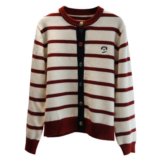 CC-QL-W8521圆领条纹毛衣开衫外套女2024春秋新款加厚宽松港风上衣女针织外搭 商品图4