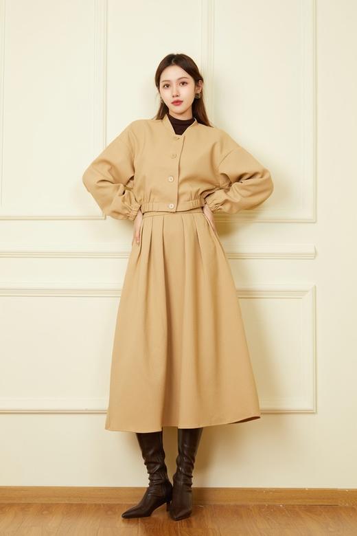 WHO KNOWS 卡其色夹克外套大A摆半裙套装 19221 商品图1