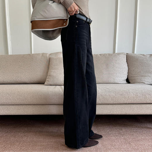【顺丰包邮】04110 洛诗琳秋冬季新款黑色加绒保暖阔腿牛仔裤253 商品图2
