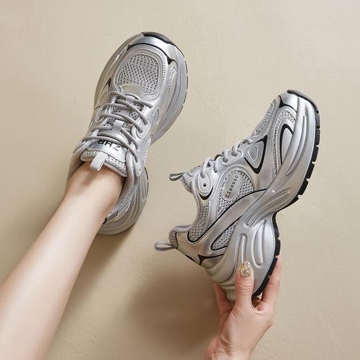ZHR银色老爹鞋女2024秋冬季新款加绒厚底增高显脚小休闲运动鞋爆 商品图1