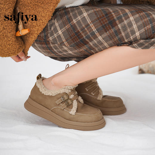 Safiya/索菲娅2024冬季保暖外穿休闲百搭厚底加绒羊羔毛毛鞋 SF44112007 商品图0