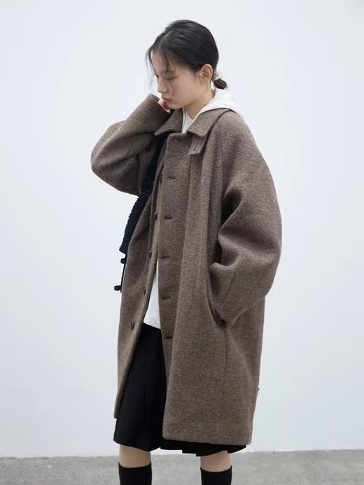 步履不停/4D21053C/复古棕色A摆中长款翻领绵羊毛大衣 商品图0
