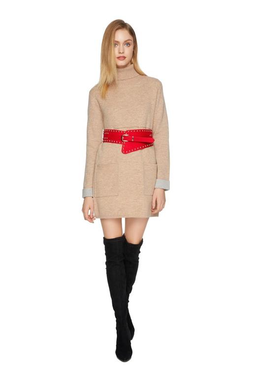 SUMMER & SAGE 铆钉红色宽腰带 5252 商品图0