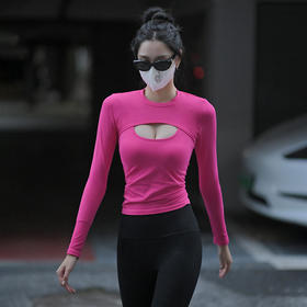 Beemen带内衣 固定杯瑜伽上衣  罩衫背心两件套  运动长袖  柔软舒适 聚拢不紧勒 小性感仙女运动服