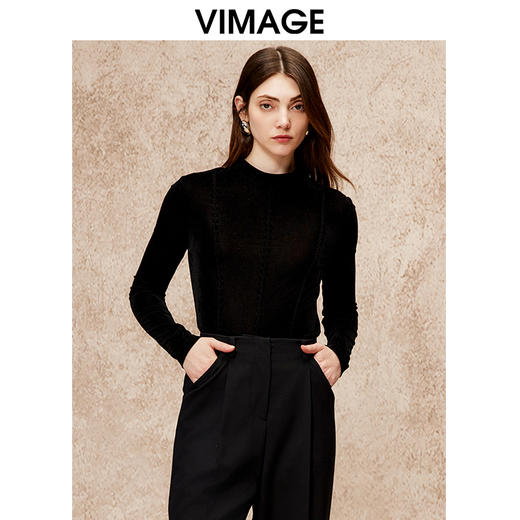 VIMAGE纬漫纪气质立领舒适柔软打底百搭上衣冬新款V2213838 商品图0