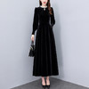 雀说赫本风金丝绒连衣裙新款立领镂空拼接胖mm显瘦小黑裙AL8877 商品缩略图0