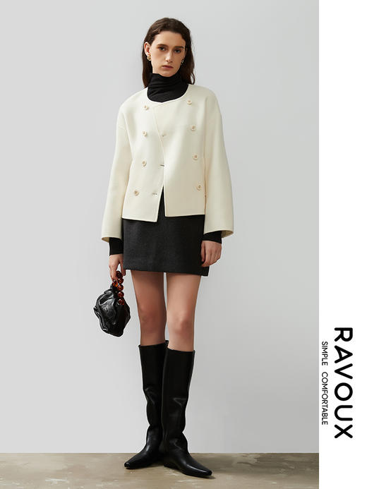 264419915双排扣圆领短款羊毛外套 商品图2