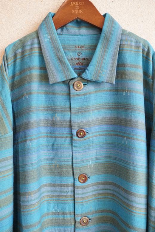 MAKU textiles｜羊毛棉湖蓝条纹长外套大衣 商品图9