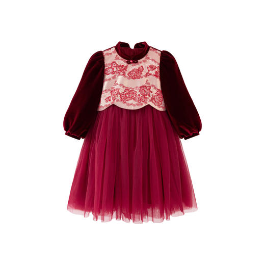 【新年季】迷你巴拉女童亲肤柔软新中式夹棉甜美网纱连衣裙 商品图4