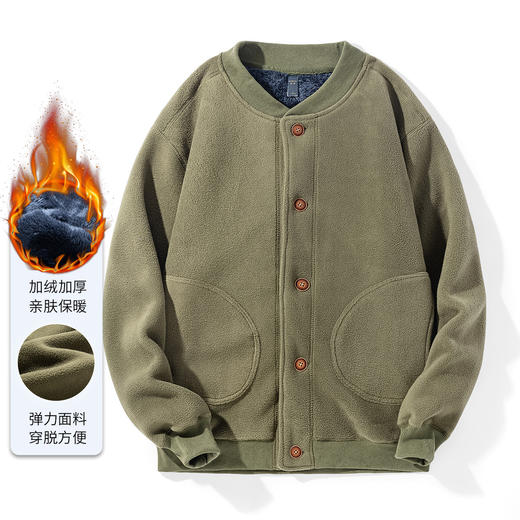 【加绒加厚】罗蒙秋冬摇粒绒外套男针织开衫外套男加绒外套男士外套抓绒衣 商品图3