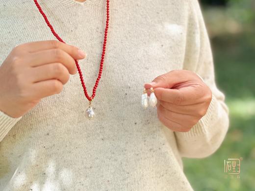 高含量朱砂圆珠长链+巴洛克珍珠吊坠、耳饰 商品图5