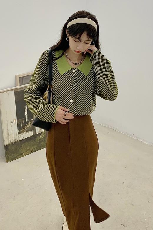 amadella 绿色棋盘格翻领针织外套 14364 商品图4