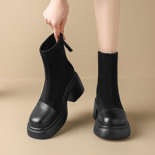 ZHR则则英伦瘦瘦靴厚底时尚百搭小短靴2024新款气质短筒靴ins女靴 商品图5