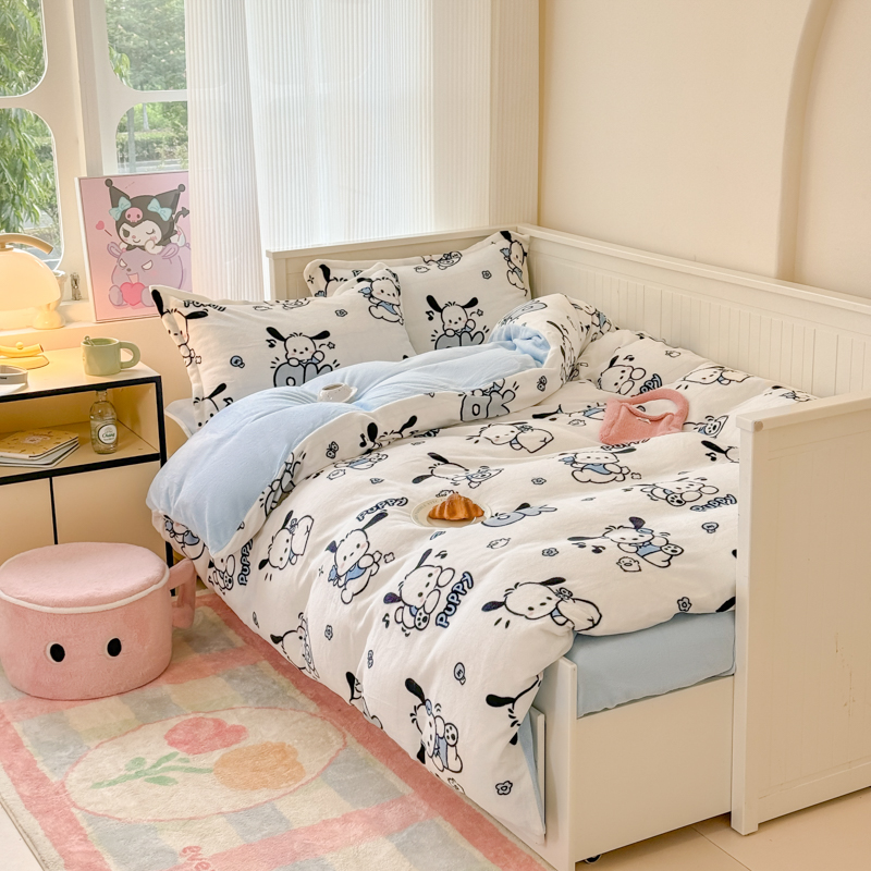 冬季牛奶绒宿舍三件套