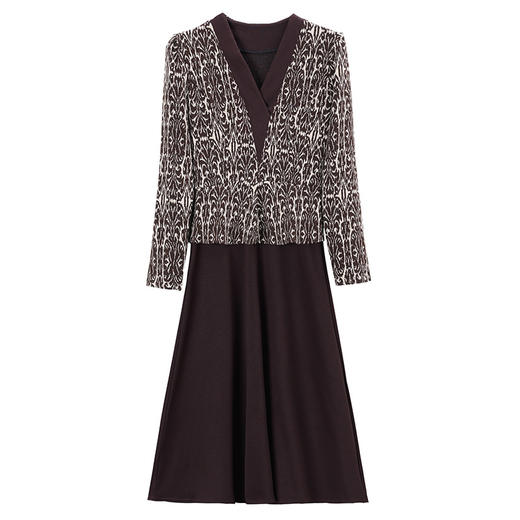 雀说新款时尚洋气V领拼接假两件减龄显瘦中长裙AL7575 商品图4