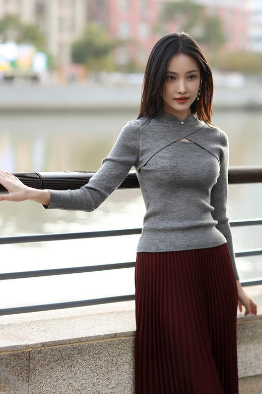 逸红颜明月优选 ##古风针织旗袍领上衣【宛清扬】,有美一人,清扬婉兮 商品图3