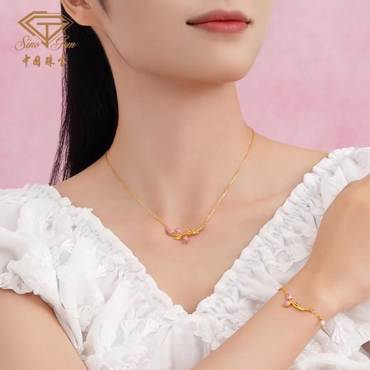 「LOVESTAR-爱的礼物」郁见挚爱足金套链 5G工艺黄金郁金香花朵项链【Y】 商品图4