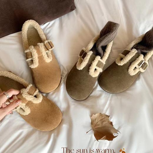 全牛皮！2025行走小棉袄加绒扣带保暖羊羔毛毛勃肯鞋女真皮乐福鞋！ 商品图0