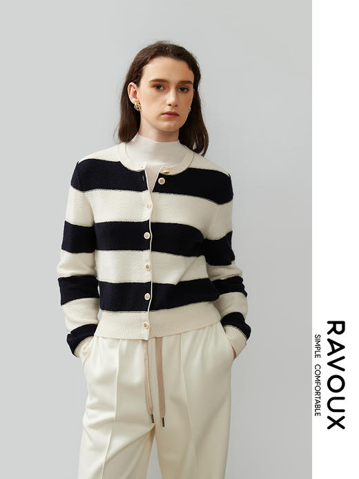 264099907撞色宽条纹羊绒开衫 商品图4