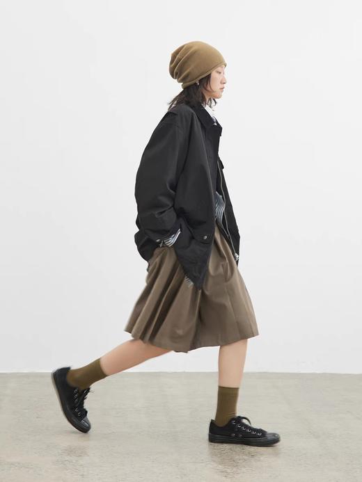 步履不停/4C23119C/复古翻领工装感棕色黑色纯棉风衣外套 商品图3