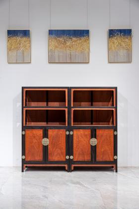 红桥红  家具严选  缅甸花梨(大果紫檀）  【172 缅花嵌紫光檀 双层亮格柜】