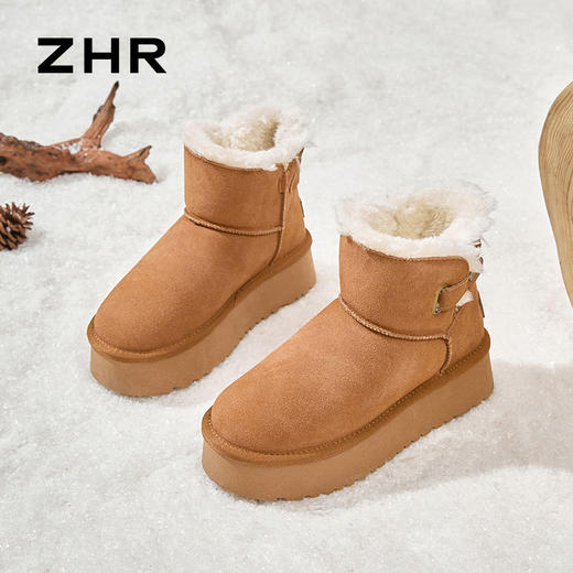 ZHR则则加绒雪地靴女2024冬季新款厚底增高保暖面包鞋东北棉鞋女 商品图4