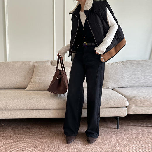 【顺丰包邮】04110 洛诗琳秋冬季新款黑色加绒保暖阔腿牛仔裤253 商品图3