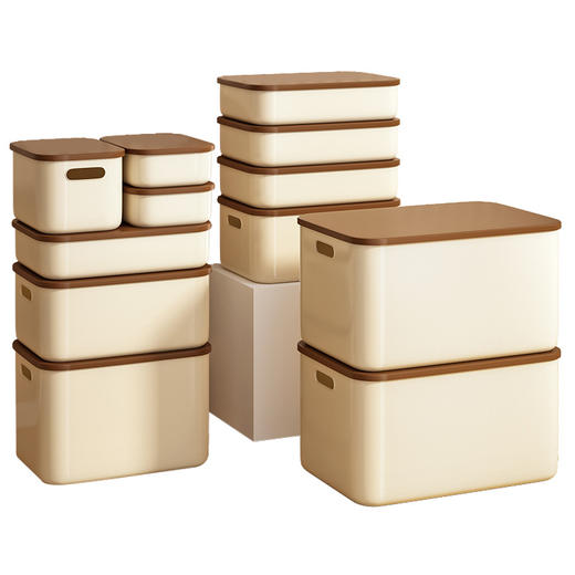 【买1送1】自带滤镜的奶油收纳盒 桌面整理客厅零食玩具置物篮 厨房杂物筐 长方形带盖储物箱 商品图1