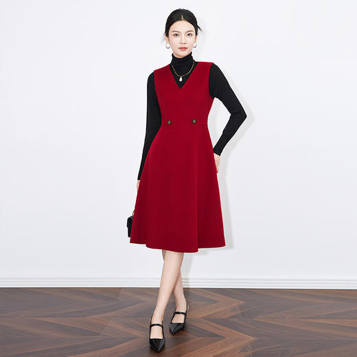 【高货wl】全新升级【铂金会员441/天猫589/差价148】(13522) 洛诗琳法式轻奢V领无袖流行简约修身显瘦羊毛呢背心连衣裙 商品图1