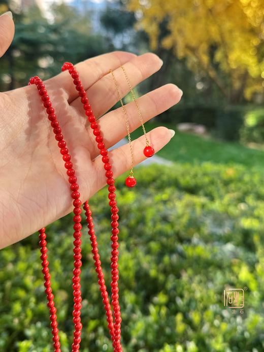 高含量朱砂圆珠多用长链+朱砂耳饰套组 商品图1