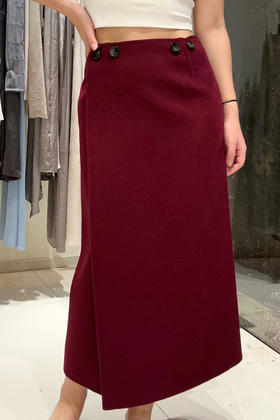 Puree｜#0717 双面羊毛羊绒手工半身裙 [ 勃艮第红 ]