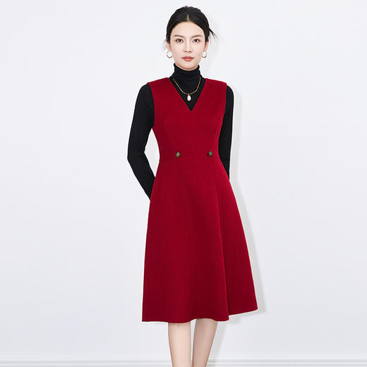 【高货wl】全新升级【铂金会员441/天猫589/差价148】(13522) 洛诗琳法式轻奢V领无袖流行简约修身显瘦羊毛呢背心连衣裙 商品图3