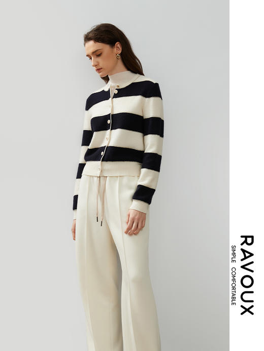 264099907撞色宽条纹羊绒开衫 商品图0