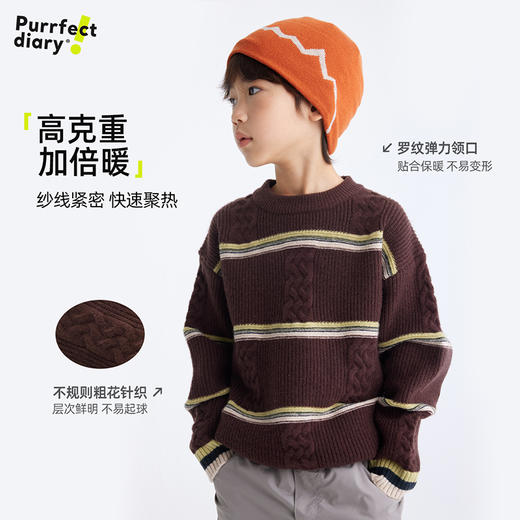【发热速暖 抗起球纱线】儿童撞色绞花毛衣 PDMY2411 商品图2