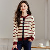 CC-QL-W8521圆领条纹毛衣开衫外套女2024春秋新款加厚宽松港风上衣女针织外搭 商品缩略图1