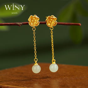 Winy925纯银金色山茶耳饰送女友闺蜜节日生日礼物