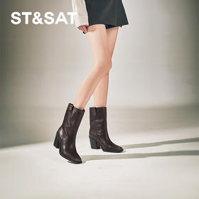 星期六复古方头潮流粗跟西部牛仔靴SSC4116421