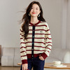 CC-QL-W8521圆领条纹毛衣开衫外套女2024春秋新款加厚宽松港风上衣女针织外搭 商品缩略图2