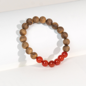 DIY绿奇楠圆珠手串0.8单圈（红色玉髓佩珠）