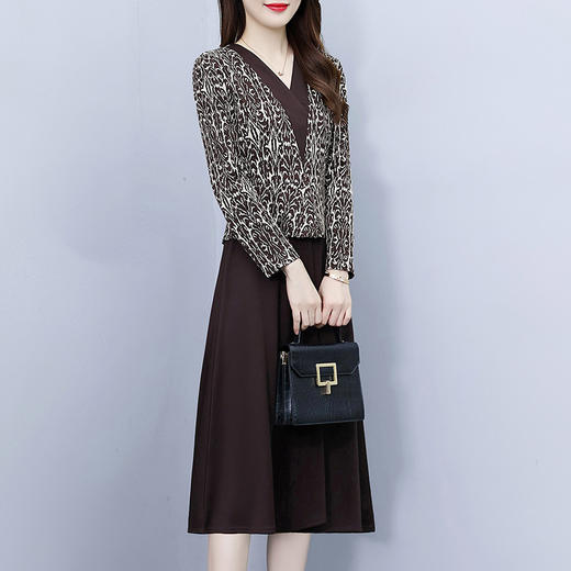 雀说新款时尚洋气V领拼接假两件减龄显瘦中长裙AL7575 商品图3
