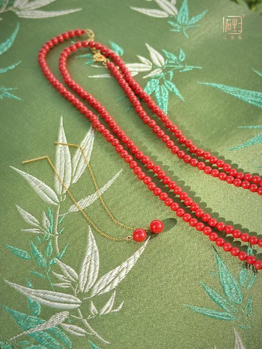 高含量朱砂圆珠多用长链+朱砂耳饰套组 商品图6