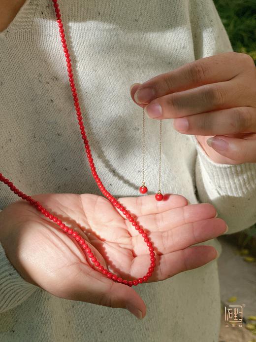 高含量朱砂圆珠多用长链+朱砂耳饰套组 商品图2