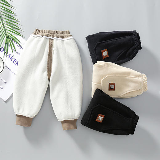 【柔软舒适，保暖性能升级】男童秋冬季加绒裤子 新款儿童一体绒休闲裤 男宝宝冬装保暖长裤-QQ 商品图1