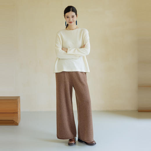 绽放旅行女367朵/全羊毛毛织百搭宽松保暖蓄温裤脚卷边直筒阔腿裤 商品图3