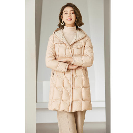 乔万尼保暖中长款秋冬新品羽绒减龄连帽羽绒服EM4T628 商品图3