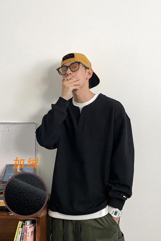 徐太浪设计感拼接假两件卫衣男秋装新款撞色上衣潮牌简约百搭外套 商品图4