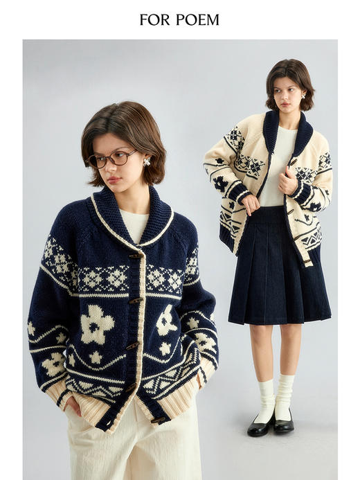 ForPoem 现货 24/FW原创设计复古羊毛费尔岛针织毛衣开衫 商品图0