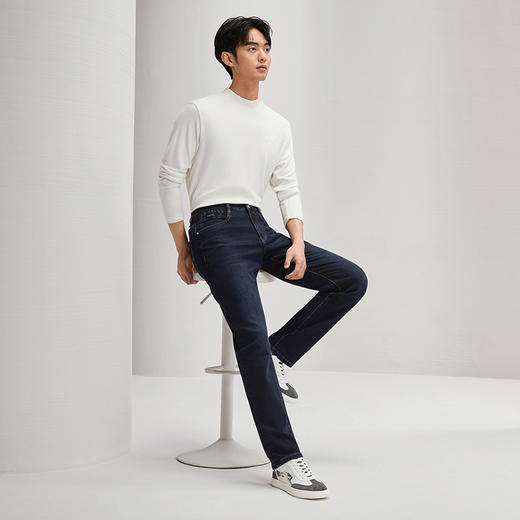 【热熔岩】柒牌直筒牛仔裤男2024秋冬新款商务休闲水洗中腰长裤子	127H72510 商品图3