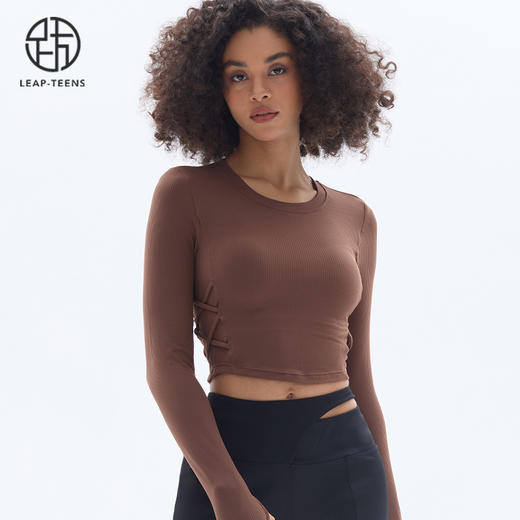 跃牌【小甜心】系列 固定式胸垫瑜伽服长袖罗纹运动上衣女9067 商品图7