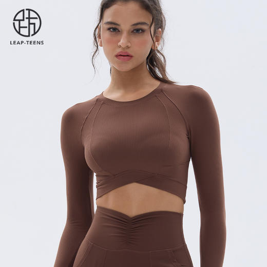 跃牌【小甜心】系列 速干跑步短款露脐弹力紧身健身长袖t恤9066 商品图3